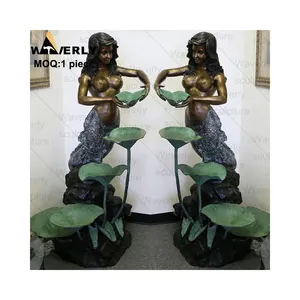 Indoor And Outdoor Metal Copper Art Mythological Character Copper Fountain Luxury Brass Bronze Mermaid Fountain Sculpture Statue