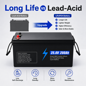 Batterie LiFePO4 5,12 kWh 25,6 V 200 Ah à décharge profonde pour système solaire domestique hors réseau et camping-car - Product Image 5