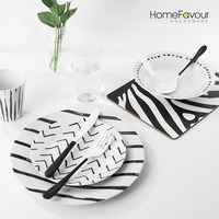 Service de vaisselle en porcelaine Black Line de 16 pièces-Assiettes et bols en céramique modernes pour restaurant et repas à la maison