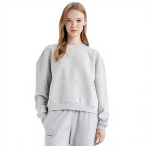 Sweat-shirt oversize à col rond pour femme, gris uni, en coton et fibre de bambou, tricoté, manches longues, épaules tombantes, respirant, pour l'automne - Product Image 1