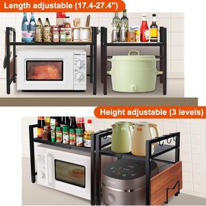 Hot Seller Ausziehbares Küchen regal Metall gewürze Arbeits platten regal Ausziehbares Mikrowellen regal mit Haken - Product Image 6