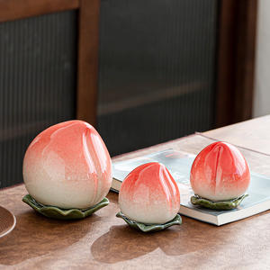 Longevity Peach Ceramic Tea Canister Sealed Moisture Proof <b>Storage</b> <b>Jar</b> Decorative Gift Box Round 1-3L - Product Image 3