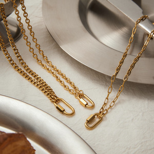 Collier chaîne trombone en acier inoxydable doré avec fermoir ovale, multi-couches, unisexe, pour usage quotidien - Product Image 3