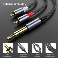 Fabrika Toptan Satış Altın Kaplama Naylon Örgülü Ofc 6.35Mm 1 Erkek - 2 RCA Erkek Yüksek Kaliteli RCA Kablosu Araç Ses Sistemi