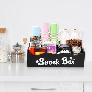 Snack Bar Storage <b>Box</b> With Compartments For Coffee <b>Tea</b> Cups Office Organizer Rectangle Standing Type Black - Product Image 1