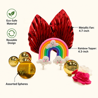 Kit de 10 décorations de gâteau Nuage Arc-en-ciel 3D, comprenant des éventails en papier métallisé multicolores et des boules dorées, pour fournitures de fête d'anniversaire pour enfants