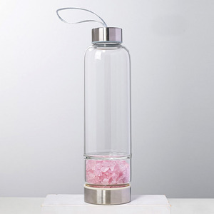 Bottiglia d'Acqua in Vetro Trasparente con Cristalli Infusi, Custodia Protettiva Rimovibile, Pietre Curative - Product Image 3