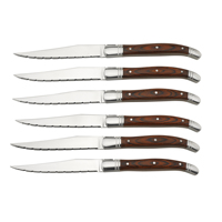 Ensemble de 6 couteaux à steak Laguiole, lame en acier inoxydable dentelée, manche en bois de Pakka, couteau de bistrot français pour restaurant