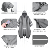Poncho de pluie à bandes réfléchissantes, à capuche, pour forte pluie, multifonctionnel, élégant et polyvalent pour le camping, la pêche, les voyages