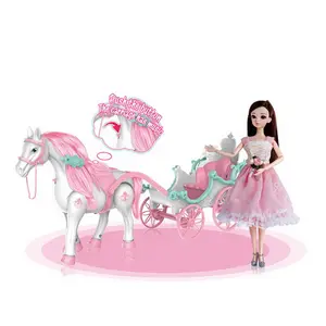 Beautiful New Plastic Girl Doll Carruaje De Princesa Royal Electric Princess Carriage Toy Christmas Set For Girls