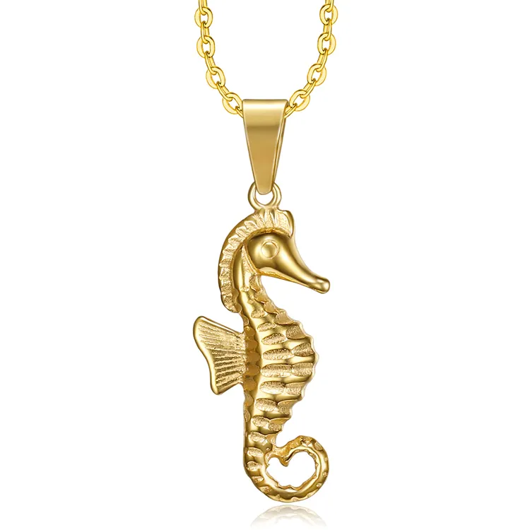 Seahorse necklace women cute animal jewelry 18k gold stainless steel long chain sea horse pendant necklace