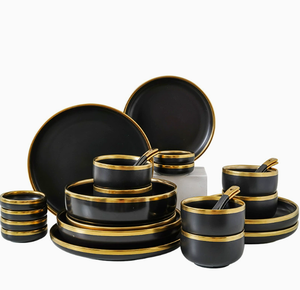 Services <span class=keywords><strong>de</strong></span> Table Nordiques Créatifs Noirs et Or pour la Maison et les Fêtes – Bols à Soupe, Assiettes et Cuillères en Porcelaine Céramique - Product Image 6