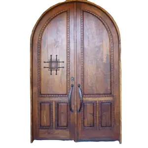 Testa ad arco circolare con ingresso principale stile opzionale in ferro battuto porta in legno massello per villa con Design da intaglio