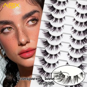 Cils A-RIX Wispy Full Strip pour un look naturel, faits à la main, style anime, faux cils noirs avec bande transparente invisible, effet lumineux foncé - Product Image 1