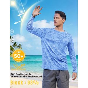 FOXA Men's UPF <b>50</b>+ Long Sleeve Sun Protection Shirt Quick Dry Lightweight Fishing Beach Swim Blue - Product Image 4