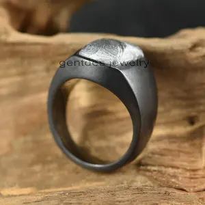 Gentdes Jewelry Men's Black Zirconium Signet Ring With Natural Meteorite Stone Inlay Luxury Fashion Meteorite Jewelry Ring