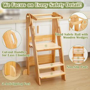 <span class=keywords><strong>Torre</strong></span> Montessori para niños pequeños, taburete de cocina ajustable en altura para niños, <span class=keywords><strong>torre</strong></span> de pie plegable para aprender con <span class=keywords><strong>Sa</strong></span> - Product Image 3