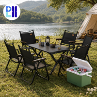 Ensemble table et chaises pliantes d'extérieur noires, mobilier de camping portable pour pique-nique, jardin et plage