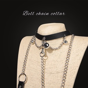 BANSEY Collar de cuero con cinco cascabeles, cadena de correa de metal pesado, estimulación sensorial, entrenamiento BDSM, accesorio para el cuello, disfraz para juegos con mascotas - Product Image 2