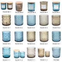 LANGXU Crystal Opaque Blue geprägtes Gefäß Champagner Deluxe Hurricane Container Ins verzinnt 13,5 Unzen Ripple Glass Candle Jar