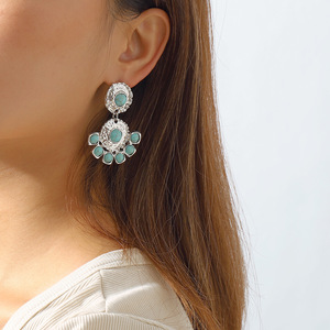 Boucles d'oreilles en alliage vintage Boucles d'oreilles géométriques turquoise style palais - Product Image 3