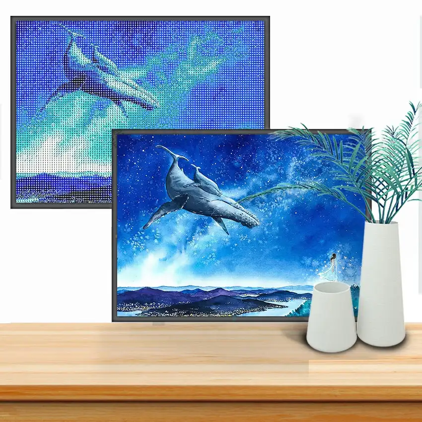 Toile personnalisée avec Photo, Kits de décoration murale, Art et dauphin, peinture de diamant, Amazon