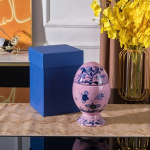 Egg-Shaped Ceramic <b>Jar</b> Elegant Floral Pattern Microwave Safe <b>Large</b> Capacity Eco-Friendly Food Storage Container Kitchen - Product Image 5