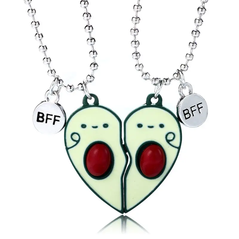 New Arrival BFF Best Friend Bead Chain Magnet Avocado Pendant Couple Necklace