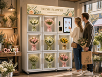 Distributeur automatique intelligent de fleurs réfrigéré en acier inoxydable avec écran tactile et options de paiement multiples, affichage de bouquets frais