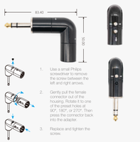 Adaptateur d'angle réglable à 3 voies, XLR mâle vers TRS mâle 1/4 pouces, adaptateur audio à pointe plaquée or noir