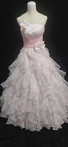 Robe de soirée vintage royale en satin rose à dentelle, manches courtes, grandes fleurs à volants, robe de mariée de bal, robe de mariée - Product Image 6