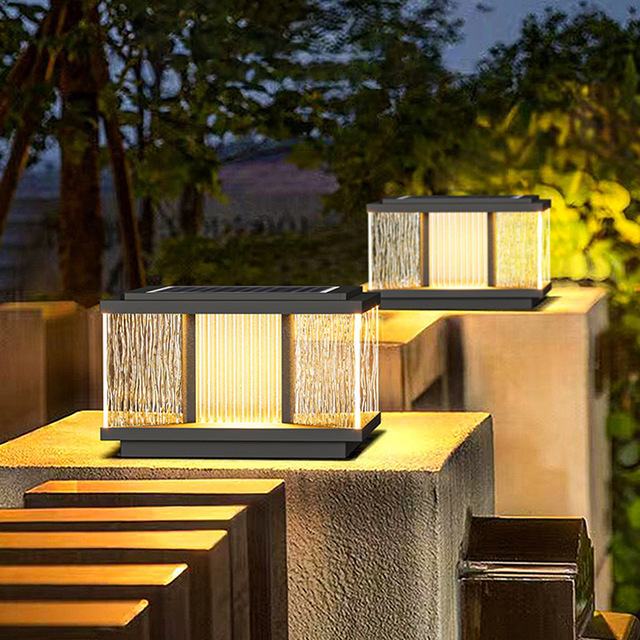 Modern IP65 LED Solar Garden Lights Waterproof Aluminum Body Small Size Outdoor Column Lamp for Villa Gate & Garden Wall