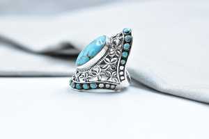 Handmade Turquoise Sterling Silver <b>Adjustable</b> <b>Ring</b> Natural Gemstone Jewelry for Women Wholesale - Product Image 3