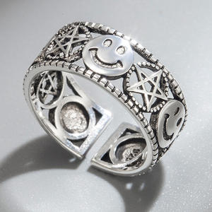 Jiojew gros Vintage Punk Meme Antique argent plaqué cuivre réglable ouvert sourire <span class=keywords><strong>Emoji</strong></span> doigt bande anneaux pour femmes hommes - Product Image 4