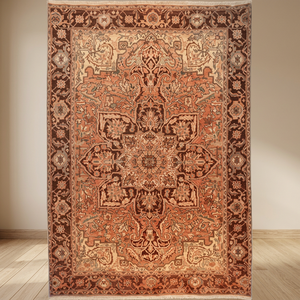 Tapis persan Heriz unique en son genre, noué à la main, en laine et coton naturels, 9'7 x 6'5 - Product Image 3