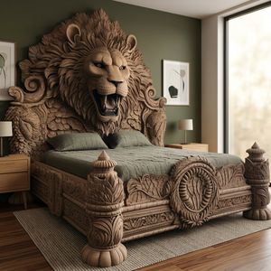 Carved Lion Head Bedroom Bed Custom Solid Wood King Size Bed <b>Frame</b> <b>Antique</b> Decorative Bed for Villa Hotel - Product Image 2