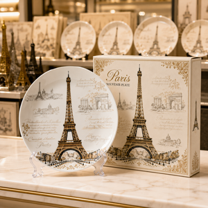 Platos y Vajillas de Cerámica con Diseño de la Torre Eiffel, Recuerdos de París, Francia, Platos de Porcelana Personalizados, OEM, ODM, Venta al Por Mayor - Product Image 3
