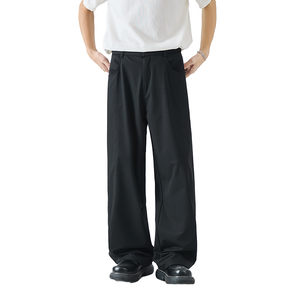 Pantalones Casuales de Pierna Recta, Cintura Alta, Doble Botonadura, Transpirables, Tejido No Tejido, Tinte Liso - Product Image 3