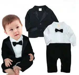 Pasgeboren Baby Jongens Heren Kleding Sets Lange Mouwen Patchwork Strik Romper Tops Jas 2 Stuks Outfits