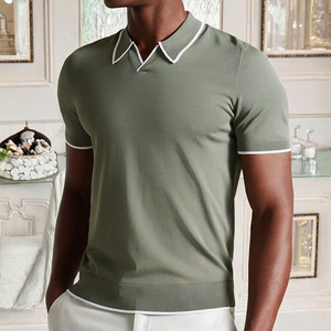 Camisas de Hombre al por Mayor de Alta Calidad, Cuello en V, Manga Corta, Transpirables, Antiarrugas, de Poliéster/Algodón, Antibolitas - Product Image 3