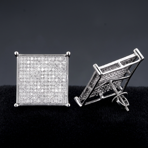 Pendientes de lujo con microincrustaciones de moissanita en plata 925, diseño geométrico para uso diario, unisex. - Product Image 3