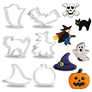 Emporte-pièce d'halloween emporte-pièce en acier inoxydable avec citrouille fantôme chauve-souris araignée chapeau de sorcière et autres