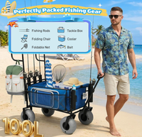 Chariot de pêche pliable en aluminium, chariot tout-terrain pour la plage avec grandes roues, chariot pliable pour la pêche, le camping et la plage