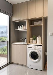 Recién llegado, gabinete de inodoro de baño de madera maciza de diseño moderno, muebles que ahorran espacio para fregadero y lavadora - Product Image 4