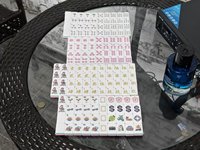 Jeu de Mahjong Américain Personnalisé OEM en Acrylique Rose et Vert, 166 Tuiles, Motif Joker Plage Estivale Dessin Animé, Vente en Gros pour Collectionneurs