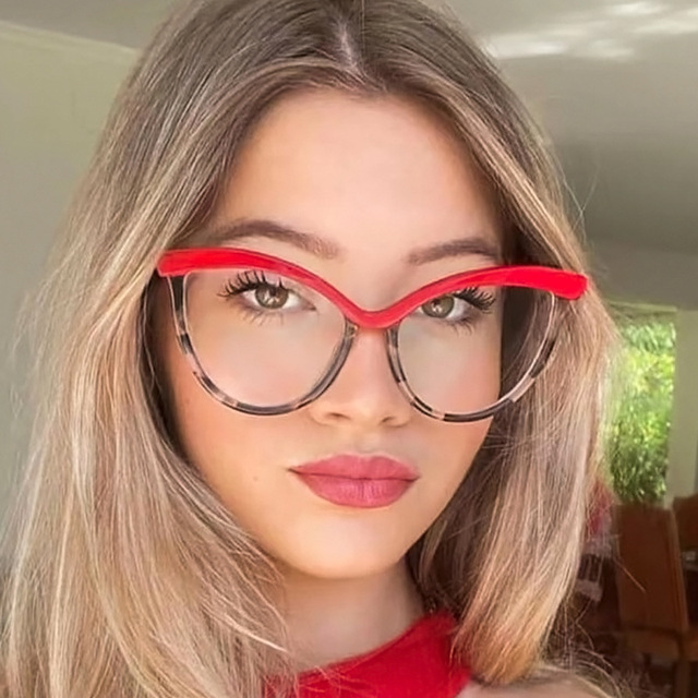 Big Frame Cat Eye Optical Eyeglass Eyebrow Frame Fashion Leopard Black Flat Lens Ladies Anti Blue Light Eyewear Women