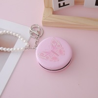 Cermin Rias Lipat Genggam Kecil Bergaya Girly dengan Motif Hati, Rantai Mutiara, dan Penutup Lipat, Bentuk Roti Bulat