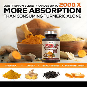 Organik zerdeçal zencefil 95% Curcuminoids en iyi emilim BioPerine karabiber zerdeçal Curcumin takviyesi bitkisel takviyeler - Product Image 3