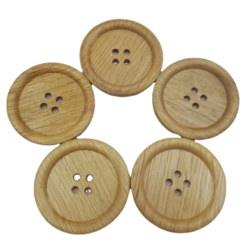 HY Single small batch 3.8cm four eyes coat button home clothing decoration natural wood grain