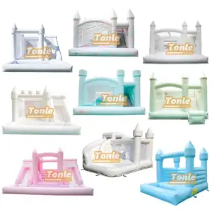 Mini White Bouncer Bounce House Wasser rutsche aufblasbare Spring burg White Wedding Bounce House mit Ball grube für Party verleih